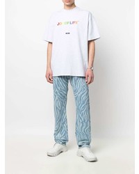 T-shirt à col rond brodé gris MSGM