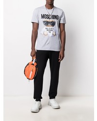T-shirt à col rond brodé gris Moschino