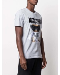 T-shirt à col rond brodé gris Moschino