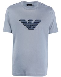 T-shirt à col rond brodé gris Emporio Armani