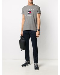 T-shirt à col rond brodé gris Tommy Hilfiger