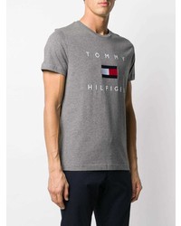 T-shirt à col rond brodé gris Tommy Hilfiger