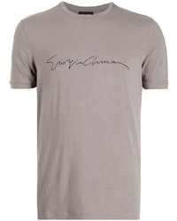 T-shirt à col rond brodé gris Giorgio Armani