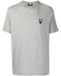 T-shirt à col rond brodé gris Karl Lagerfeld