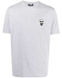 T-shirt à col rond brodé gris Karl Lagerfeld