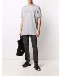 T-shirt à col rond brodé gris Philipp Plein