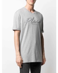 T-shirt à col rond brodé gris Philipp Plein