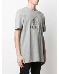 T-shirt à col rond brodé gris Philipp Plein