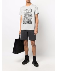 T-shirt à col rond brodé gris Alexander McQueen