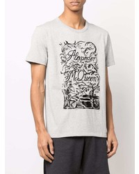 T-shirt à col rond brodé gris Alexander McQueen