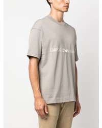 T-shirt à col rond brodé gris Emporio Armani