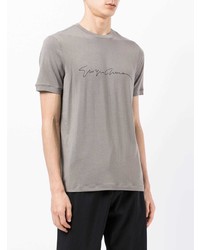 T-shirt à col rond brodé gris Giorgio Armani