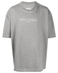 T-shirt à col rond brodé gris Maison Margiela