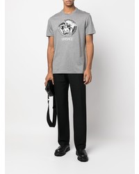 T-shirt à col rond brodé gris Versace
