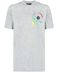 T-shirt à col rond brodé gris Philipp Plein