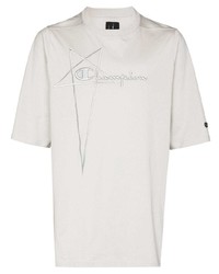 T-shirt à col rond brodé gris Rick Owens