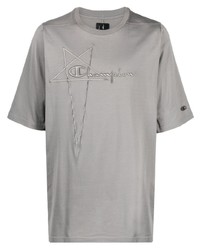 T-shirt à col rond brodé gris Rick Owens X Champion