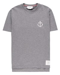 T-shirt à col rond brodé gris Thom Browne