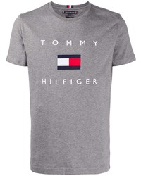 T-shirt à col rond brodé gris Tommy Hilfiger