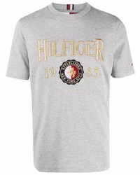 T-shirt à col rond brodé gris Tommy Hilfiger