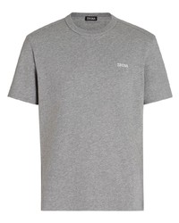 T-shirt à col rond brodé gris Zegna