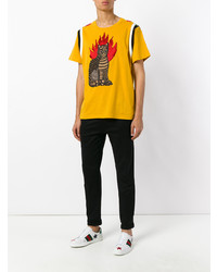 T-shirt à col rond brodé jaune Gucci