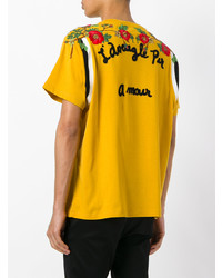 T-shirt à col rond brodé jaune Gucci