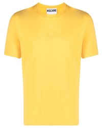 T-shirt à col rond brodé jaune Moschino