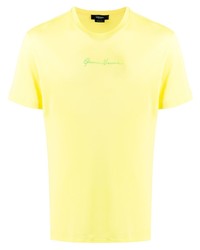 T-shirt à col rond brodé jaune Versace