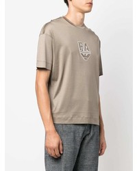 T-shirt à col rond brodé marron clair Emporio Armani