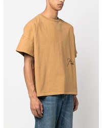 T-shirt à col rond brodé marron clair Rhude
