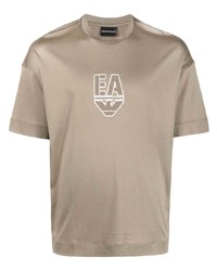 T-shirt à col rond brodé marron clair Emporio Armani