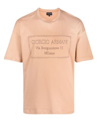 T-shirt à col rond brodé marron clair Giorgio Armani