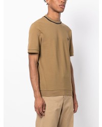 T-shirt à col rond brodé marron clair Fred Perry