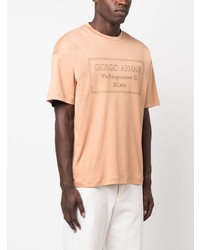 T-shirt à col rond brodé marron clair Giorgio Armani
