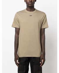 T-shirt à col rond brodé marron clair Off-White