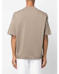 T-shirt à col rond brodé marron clair Emporio Armani