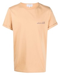 T-shirt à col rond brodé marron clair Maison Labiche