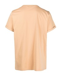 T-shirt à col rond brodé marron clair Maison Labiche