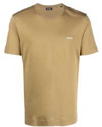 T-shirt à col rond brodé marron clair Zegna