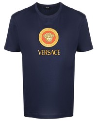 T-shirt à col rond brodé marron foncé Versace
