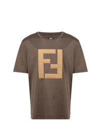T-shirt à col rond brodé marron