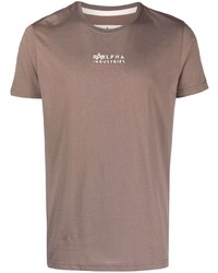 T-shirt à col rond brodé marron Alpha Industries