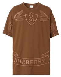 T-shirt à col rond brodé marron Burberry
