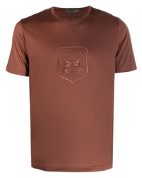 T-shirt à col rond brodé marron Corneliani