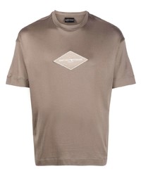 T-shirt à col rond brodé marron Emporio Armani