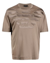 T-shirt à col rond brodé marron Emporio Armani