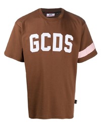 T-shirt à col rond brodé marron Gcds