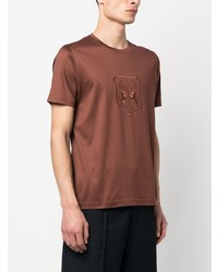 T-shirt à col rond brodé marron Corneliani