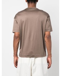 T-shirt à col rond brodé marron Emporio Armani